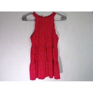 Monteau Los Angeles Top Sleeveless Tiered Womens Size S Red White Polka Dot